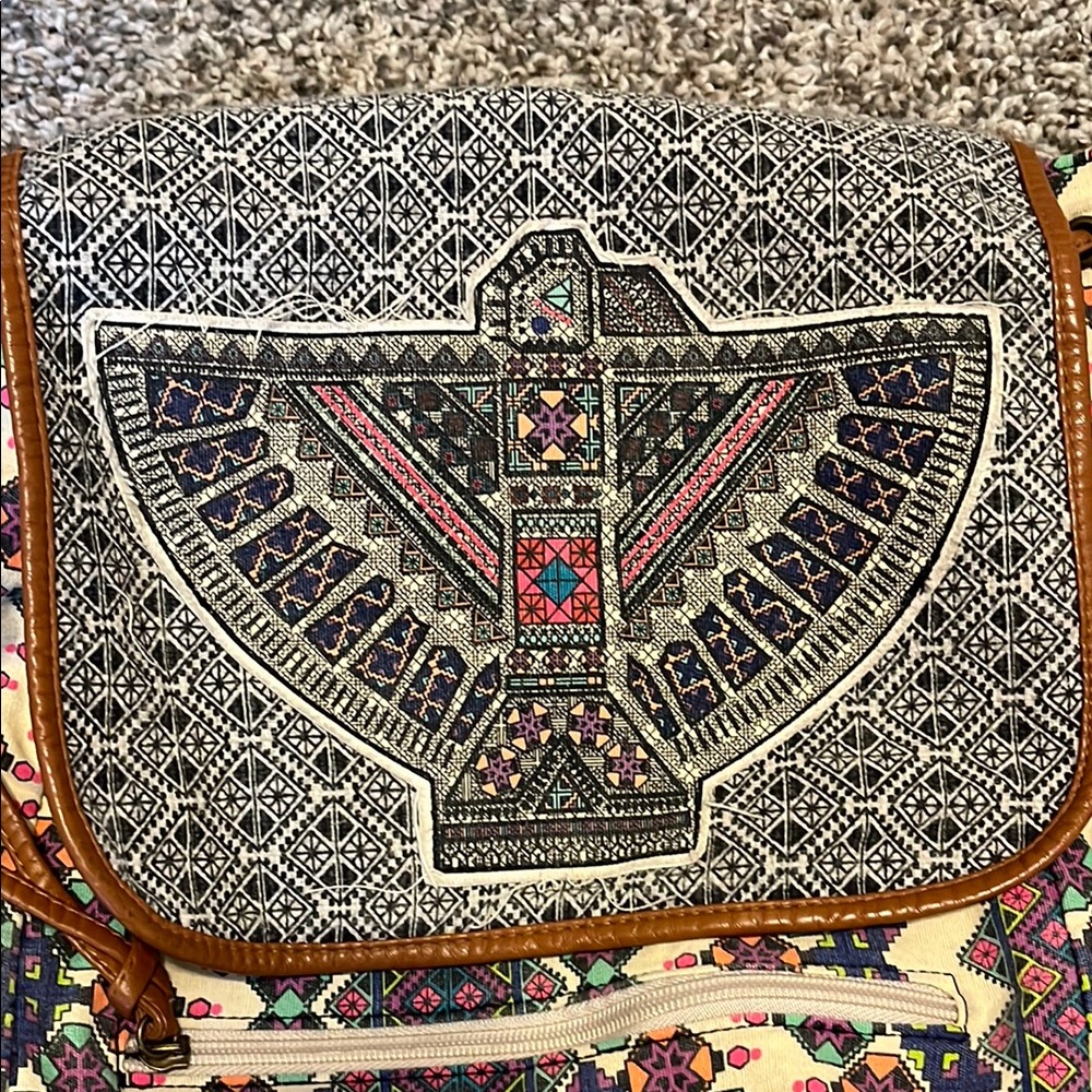 Mossimo Black Cream Geometric Aztec Canvas Backpack - Picture 3 of 7